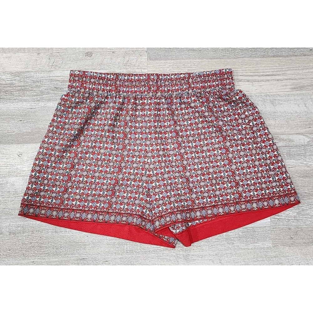 Max Studio Red Geometric Floral High Waist Pull-On Shorts Sizes Large
